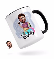 BK Gift Kişiye Özel Erkek Karikatürlü Siyah Kupa Bardak-2