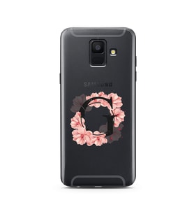 Pembe Çiçekli Harf Tasarım Süper Şeffaf Silikon Telefon Kılıfı Samsung A6 (2018)