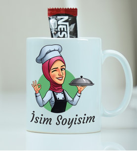 Kişiye Özel Kupa Bardak Aşçı Kadın Desenli - Nescafe Hediyeli