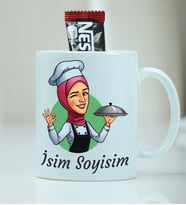 Kişiye Özel Kupa Bardak Aşçı Kadın Desenli - Nescafe Hediyeli