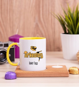 Arkeolog Ahşap Altlıklı Mumlu Sarı Kupa Bardak