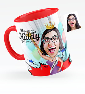 BK Gift Kişiye Özel Bayan Güzellik Kraliçesi Karikatürlü Kırmızı Kupa Bardak  1