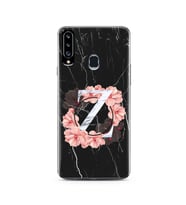 Mermer Çiçekli Harf Tasarım Süper Şeffaf Silikon Telefon Kılıfı Samsung A20s Z-H