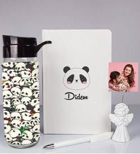 Kişiye Özel Defter Kalem Matara Ve Fotoğraflı Notluk Seti 93565 (Beyaz)