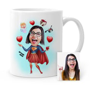 BK Gift Kişiye Özel Süper Anne Karikatür Beyaz Kupa Bardak  1