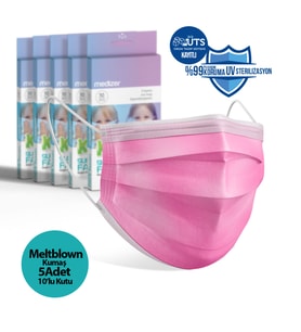 Medizer Full Ultrasonik Cerrahi ÇOCUK Maskesi 3 Katlı MELTBLOWN 10'lu 5 Kutu - Burun Telli - PEMBE