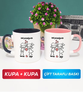 İkili Kişiye Özel Sevgililer Günü Hediyesi Kupa Bardak Siyah Pembe