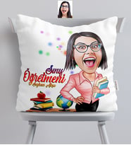 BK Gift Kişiye Özel Bayan Öğretmen Karikatürlü  Yastık  5