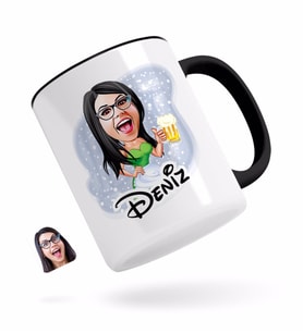 BK Gift Kişiye Özel Kadın Karikatürlü Siyah Kupa Bardak-30