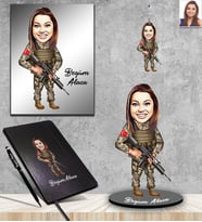 Kişiye Özel Asker Karikatürlü 5 li Hediye Seti Bayan-1
