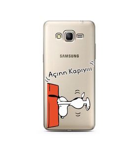 Snoopy Tasarımlı Süper Şeffaf Silikon Telefon Kılıfı Samsung Grand Prime