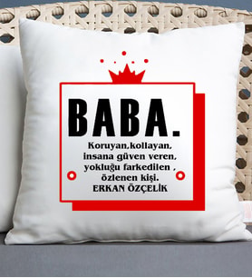 Babaya Hediye Baba Tasarımlı Yastık (Beyaz)