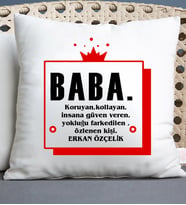 Babaya Hediye Baba Tasarımlı Yastık (Beyaz)