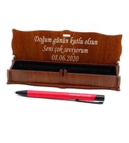 Ahşap kutulu Tükenmez Kalem (Kırmızı)