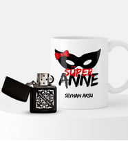 BK Gift Kişiye Özel Süper Anne Çakmak ve Kupa Seti (Model 1)