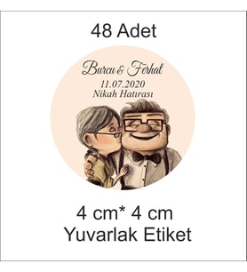48'li 4 cm*4 cm Yuvarlak, Nişan, Kına, Düğün Etiketi (Yapışkan)