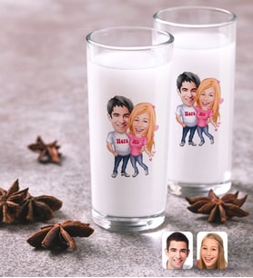 BK Gift Kişiye Özel Renkli Baskılı Sevgililer Karikatürlü İkili Rakı Bardağı Seti-5 (Beyaz)