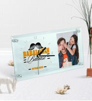 BK Gift Kişiye Özel Fotoğraflı Babaların Babası Masaüstü Cam Saat-2 (Beyaz)