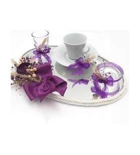 Lora Davet Damat Kahve Fincanı Tepsisi Oval (1 Adet) Mor - 54187