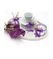 Lora Davet Damat Kahve Fincanı Tepsisi Oval (1 Adet) Mor - 54187