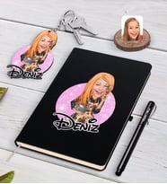 BK Gift Kişiye Özel Kadın Aşçı Karikatürlü Siyah Defter Kalem Ve Anahtarlık Hediye Seti-2 (Model 1)
