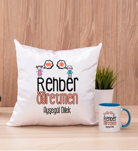 Rehber Öğretmen Kare Yastık ve Mavi Kupa Bardak