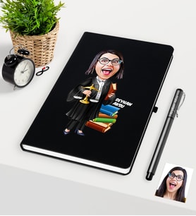 BK Gift Kişiye Özel Bayan Avukat Karikatürlü Siyah Defter Kalem Seti - 2