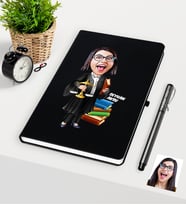 BK Gift Kişiye Özel Bayan Avukat Karikatürlü Siyah Defter Kalem Seti - 2