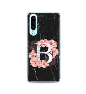 Mermer Çiçekli Harf Tasarım Süper Şeffaf Silikon Telefon Kılıfı Huawei P30  B-Ha