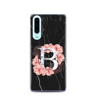 Mermer Çiçekli Harf Tasarım Süper Şeffaf Silikon Telefon Kılıfı Huawei P30  B-Ha