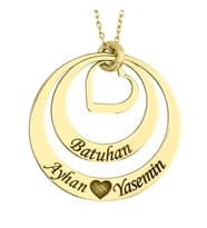 925 Ayar Gümüş Kalp Figürlü  3 İsimli Halka Kolye (Gold)