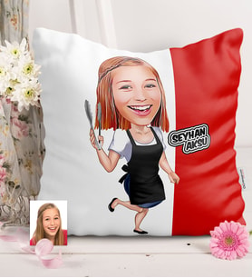 BK Gift Kişiye Özel Bayan Aşçı Karikatürlü  Yastık