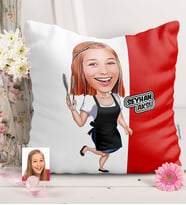 BK Gift Kişiye Özel Bayan Aşçı Karikatürlü  Yastık