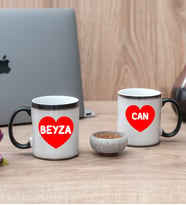 İsim Yazılı Kırmızı Kalpli İkili Sihirli Kupa Bardak