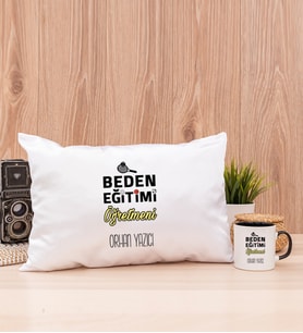 Beden Eğitimi Öğretmeni Dikdörtgen Yastık ve Siyah Kupa Bardak