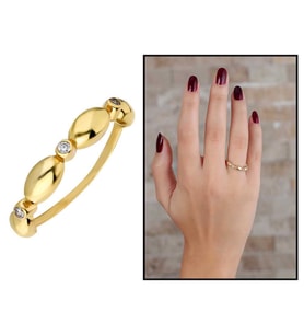 Zirkon Taşlı Sıralı Arpa Tasarım Gold Renk 925 Ayar Gümüş Bayan Yüzük (Çok Renkli)