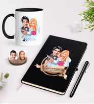 BK Gift Kişiye Özel Yılın En Mükemmel Çifti Karikatürlü Siyah Defter Kalem ve Kupa Seti-74 (Model 1)