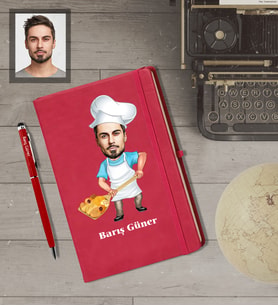 Kişiye Özel Frınıcı Karikatürlü  Kırmızı Defter Kalem Hediye Seti Bay-1