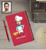 Kişiye Özel Frınıcı Karikatürlü  Kırmızı Defter Kalem Hediye Seti Bay-1