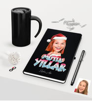 BK Gift Kişiye Özel Yılbaşı Bayan Karikatürlü Siyah Defter Kalem Termos Mug Seti - 5