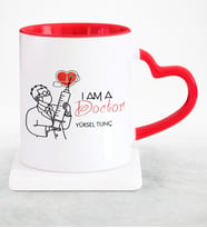 BK Gift Kişiye Özel Mesleki Doktor Kırmızı Kalpli Kupa Bardak  2