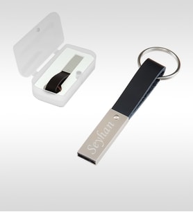 BK Gift Kişiye Özel F-151-16 Siyah Metal-Suni Derili USB Bellek 16 GB