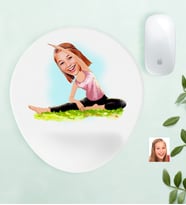 BK Gift Kişiye Özel Bayan Yogacı Karikatürlü Bilek Destekli Mouse Pad-1 (Beyaz)