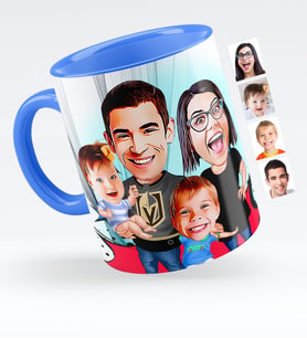 BK Gift Kişiye Özel Aile Karikatürlü Mavi Kupa Bardak  3