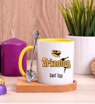 Arkeolog Ahşap Altlıklı Sarı Kupa Bardak