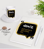 BK Gift Kişiye Özel İsim Anlamı Beyaz Defter Kalem Türk Kahvesi Fincanı Seti-3 (Model 1)