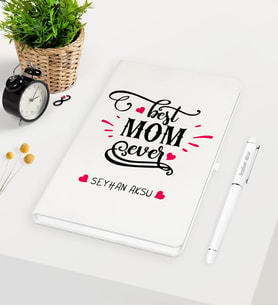 BK Gift Kişiye Özel En İyi Anne Beyaz Defter Kalem Seti - 4