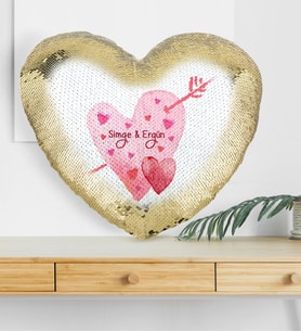 BK Gift Kişiye Özel Sevgililer Günü Altın Yaldız Sihirli Kalp Yastık  50
