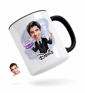 BK Gift Kişiye Özel Erkek Doğum Günü Karikatürlü Siyah Kupa Bardak-2