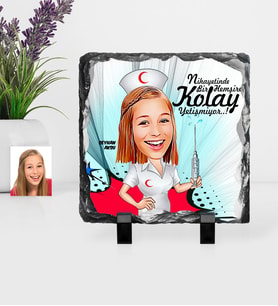 BK Gift Kişiye Özel Hemşire Karikatürlü Dekoratif Doğal Taş  1